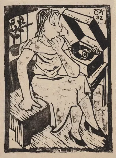 Женщина, слушающая музыку из фонографа by Иоахим Карш, 1932 — digital art print download