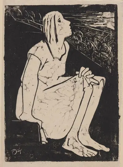 Женщина, сидящая на каменной ступеньке by Иоахим Карш, 1932 — digital art print download