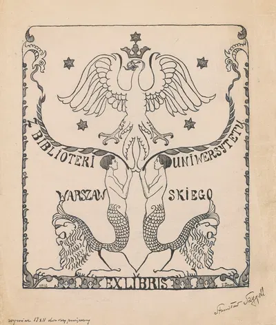 Design for a Bookplate of the University of Warsaw Library by Stanisław Szygell, 1916 — digital art print download