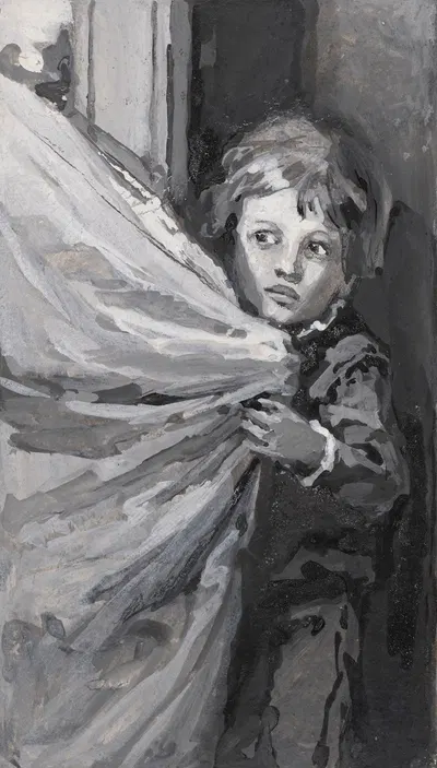 Мальчик за занавеской by Антоний Каменьский, 1900 — digital art print download