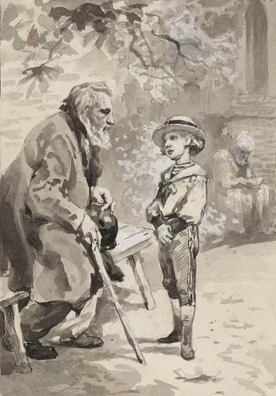 Мальчик перед нищим by Антоний Каменьский, 1900 — digital art print download