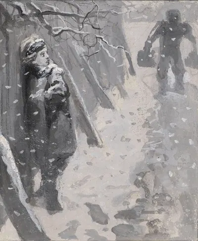 Мальчик, стоящий у забора by Антоний Каменьский, 1900 — digital art print download