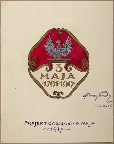 Дизайн памятного значка, выпущенного в честь годовщины Конституции 3 мая Верховным национальным комитетом by Антоний…
