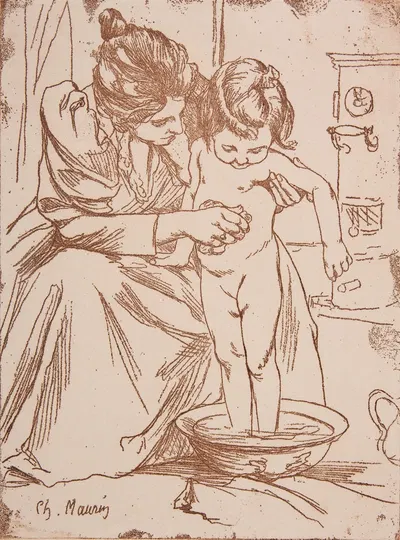 Мать и дитя – Купание девочки by Шарль Мерин, 1896 — digital art print download