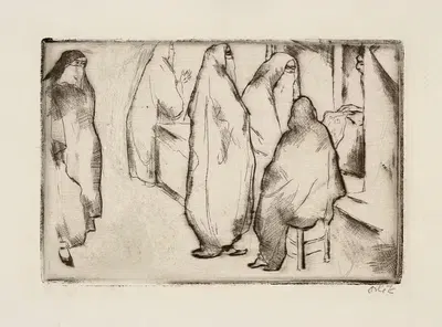 Arabische Frauen und der Kaufmann by Emil Orlik, 1912 — digital art print download