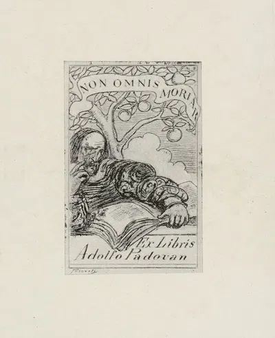 Bookplate; Adolfo Padovan; Non omnis moriar by Gaetano Previati, 1902 — digital art print download