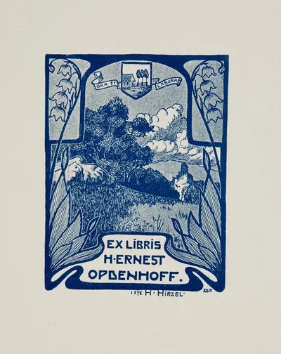 Экслибрис Г. Эрнеста Опбенхофа. Молись и работай by Герман Хирцель, 1898 — digital art print download