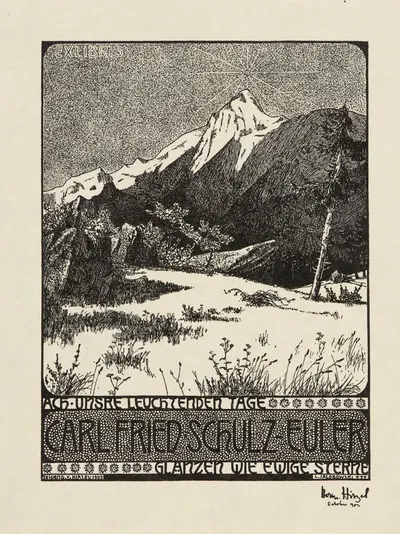 Bookplate; Ach unsre Leuchtenden Tage, Glanzen wie ewige Sterne by Hermann Hirzel, 1903 — digital art print download