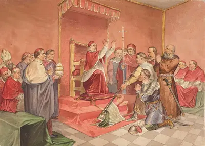 Pope Clement X receives the Turkish standard gained by Poles in the Battle of Khotyn in 1673 by Ignacy Gierdziejewski, 1857…