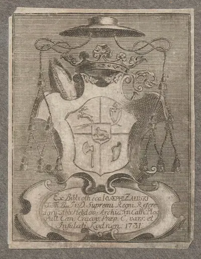 Bookplate Józef Andrzej Załuski by Jan Fryderyk Mylius, 1731 — digital art print download
