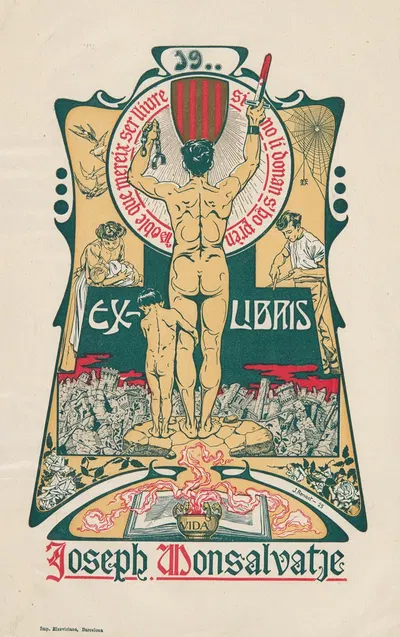 Ekslibris Josepha Monsalvatje by Joaquim Renart, 1900-1910 — digital art print download