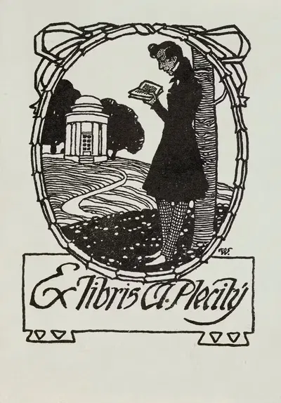 Bookplate of A. Plecitý by Josef Wenig, 1910 — digital art print download