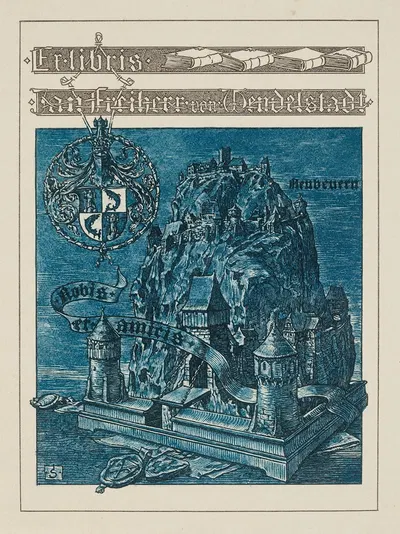 Bookplate of Jan Freiherr von Wendelstadt by Joseph Sattler, 1896 — digital art print download