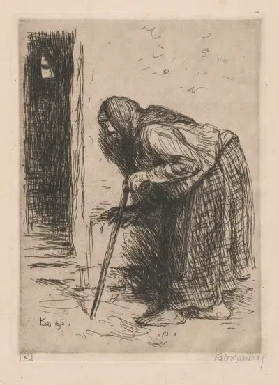 Старая женщина с костылем by Леопольд фон Калькреут, 1896 — digital art print download