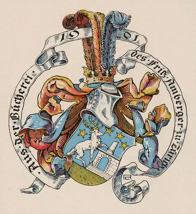 Bookplate; Aus der Bücherei des Fritz Amberger zu Zürich by Lorenz Max Rheude, 1901 — digital art print download