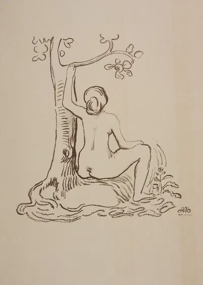 Обнаженная женщина, сидящая под деревом by Морис Дюмон, 1894–1895 — digital art print download