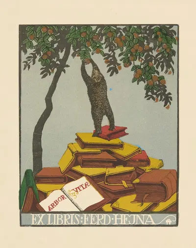 Bookplate of Ferd Hejna by Otakar Štáfl, 1910 — digital art print download