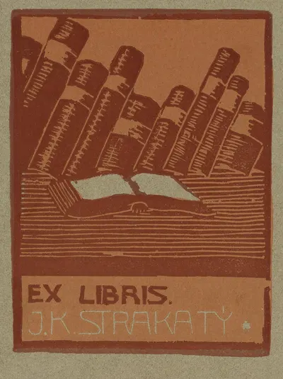 Bookplate of J.K. Strakaty by Otakar Štáfl, 1900 — digital art print download