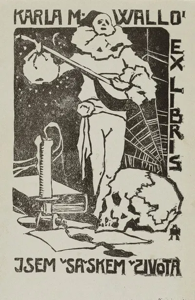 Bookplate of Karl Wallo; Jsem šaškem života by Otakar Štáfl, 1910 — digital art print download