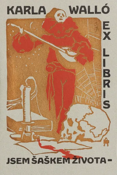 Bookplate of Karl Wallo; Jsem šaškem života by Otakar Štáfl, 1910 — digital art print download