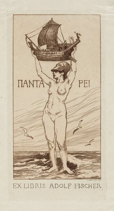Экслибрис Адольфа Фишера; Panta Rei by Отто Уббелоде, 1909-1917 — digital art print download