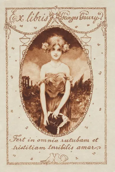 Экслибрис Жоржа Гури. Fert in omnia rutubam et tristitiam terribilis amor by Рафаэль Кирхнер, 1905-1906 — digital art print…