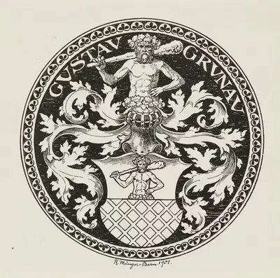 Экслибрис Густава Грунау by Рудольф Мюнгер, 1901 — digital art print download