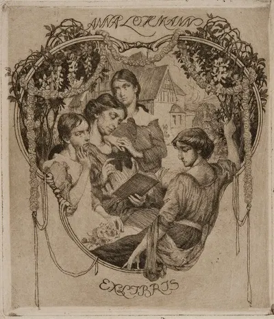 Bookplate of Anna Lohmann by Sigmund Lipinsky, 1915 — digital art print download