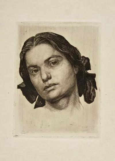 Portrait of a Girl with a Ribbon in Her Hair by Sigmund Lipinsky, 1911 — digital art print download