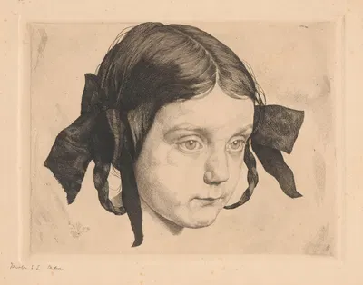 Portrait of Eva Lipinsky, artist’s daughter, at the age of six by Sigmund Lipinsky, 1917 — digital art print download