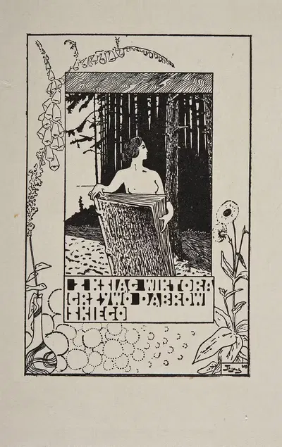 Bookplate of Wiktor Grzywo-Dąbrowski by Teodor Stanisław Rawicz-Lipiński, 1909 — digital art print download