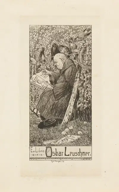 Bookplate of Oskar Leuschner by Theodor Crampe, 1903 — digital art print download
