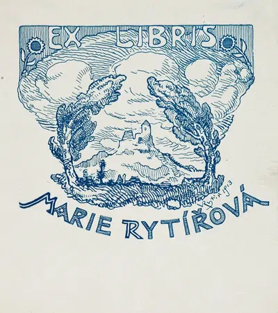 Bookplate of Marie Rytířová by Vaclav Rytiř, 1913 — digital art print download