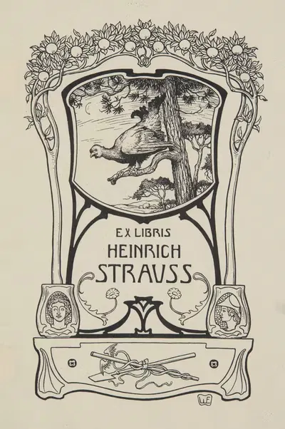 Ekslibris Heinrich Strauss by Wilhelm Ehringhausen, 1900-1910 — digital art print download