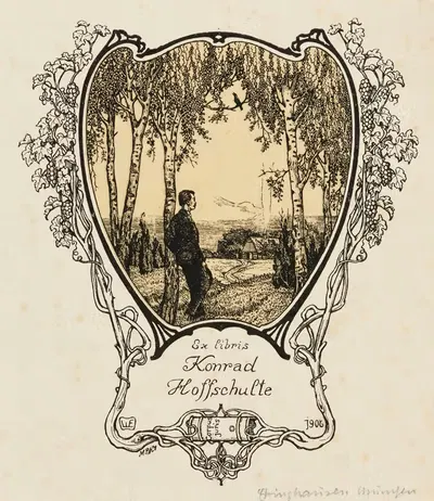 Bookplate of Konrad Hoffschulte by Wilhelm Ehringhausen, 1906 — digital art print download