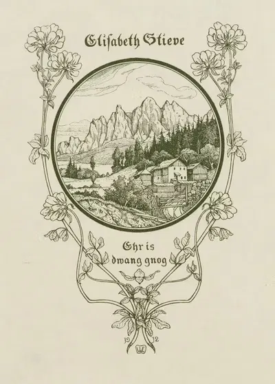 Bookplate; Elisabeth Stieve; Ehr is dwang gnog by Wilhelm Ehringhausen, 1912 — digital art print download