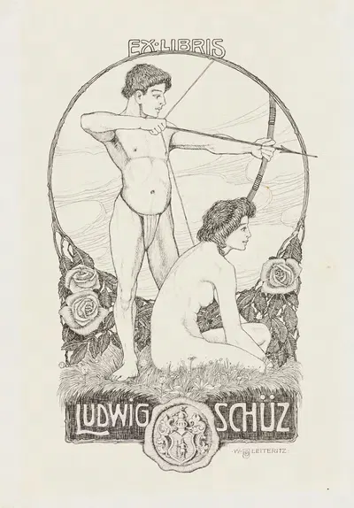 Bookplate of Ludwig Schüz by Woldemar Leiteritz, 1910 — digital art print download
