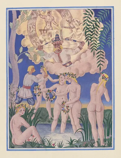 Праздник Русалок. Вверху Перкун на возе и Бялуне by Зигмунд Олесявич, 1930 - 1939 — digital art print download