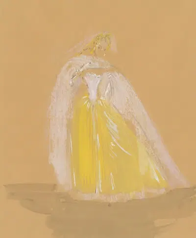 Амфитрион – макет костюма – желтое платье, белый плащ by Кристиан Берар, 1947 — digital art print download