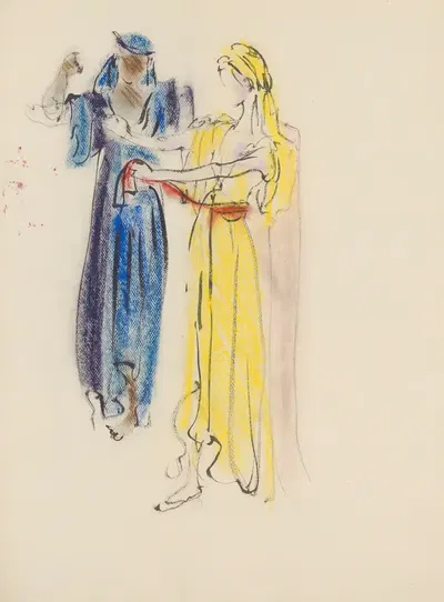 Содом и Гоморра – макет костюма – две женщины, желтая туника, синяя туника by Кристиан Берар, 1943 — digital art print…