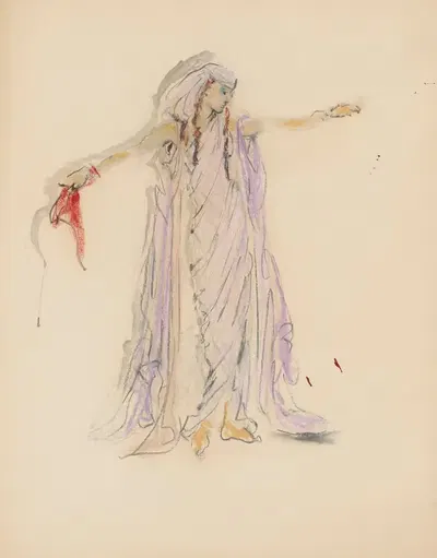 Содом и Гоморра – макет костюма – женщина в розовой тунике by Кристиан Берар, 1943 — digital art print download