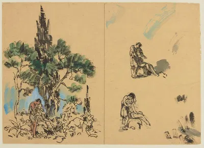 Projet de paysage avec deux amoureux et des brebis by Jules Chadel, 1937 — digital art print download