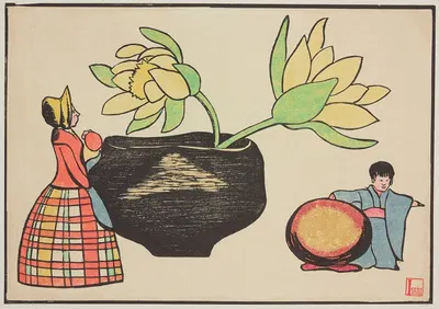 Композиция, куклы и пионы by Проспер-Альфонс Исак, 1906 — digital art print download