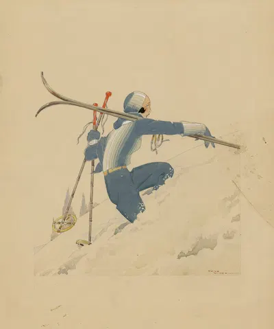 Skieuse à pied dans la neige by René Vincent — digital art print download