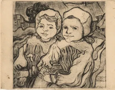 Две девочки (по мотивам Ван Гога) by Бланш Дерус, 1900 — digital art print download