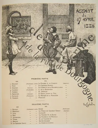Программа фехтовального клуба (Cercle d'Escrime de la rue de Bourgogne) от 17 апреля 1886 года by Генри Жербо, 1897 —…