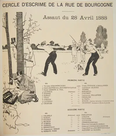 Программа клуба фехтования (Cercle d'Escrime de la rue de Bourgogne) с 28 апреля 1888 by Генри Жербо, 1897 — digital art…