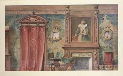 Chambre a coucher Louis XIII . Vue géométrale. by Georges Rémon, 1907 — digital art print download
