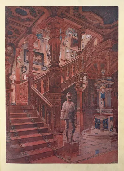 Escalier Louis XIII en chêne sculpté…. by Georges Rémon, 1907 — digital art print download