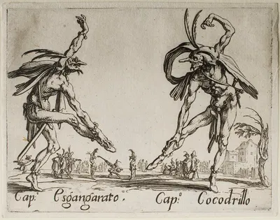 Cap. Esgangarato and Cap. Cocodrillo by Jacques Callot, 1631 — digital art print download